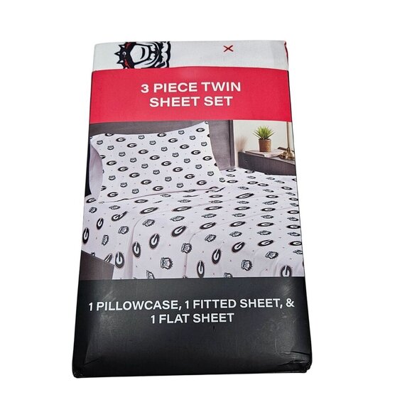 Georgia Bulldogs NIB 3 Piece Twin Sheet Set‎ 1 Pillowcase 1 Fitted1 Flat Sheet - Picture 7 of 7